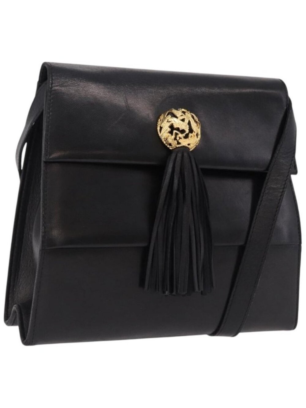 Authentic Salvatore Ferragamo Shoulder Bag Leather Black Gold
